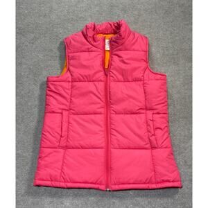 Land's End Kids Pink and Orange Zip Up Puffer Vest - Kids Medium (10-12)